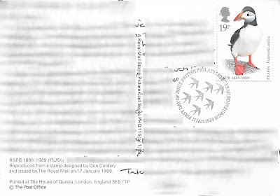 Carte postale et timbre " Macareux Moine" et son obliteration premier jour - Grande Bretagne 1989