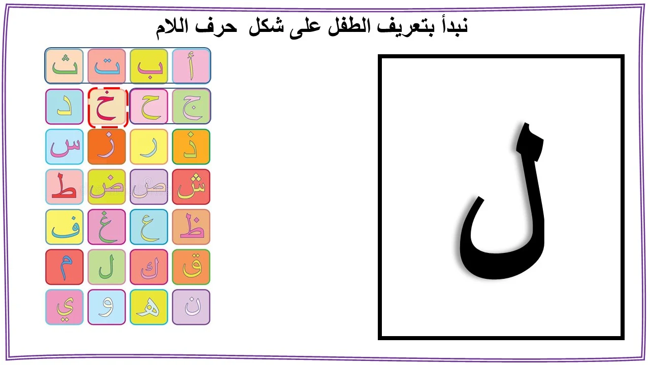 تعليم حرف اللام للاطفال بنفسك (ل)- مع قصة الحرف والتدريبات والكلمات والالعاب واوراق العمل لتأكيد الحرف