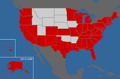 U.S. States Visited (in red)