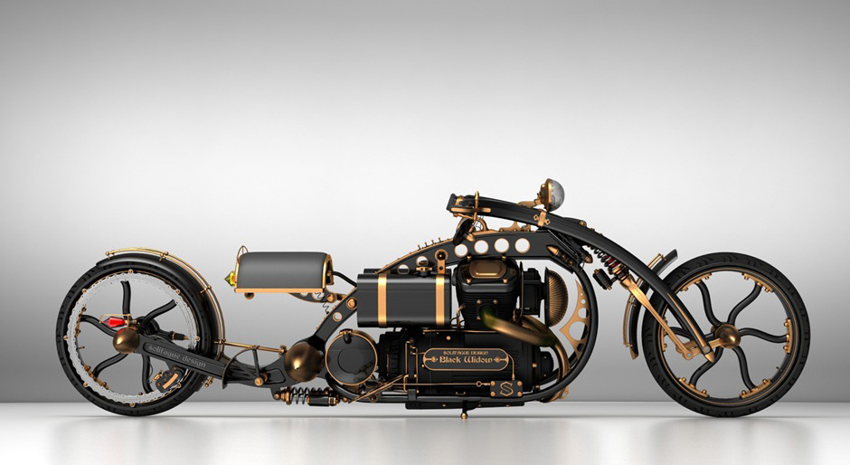 Motorcycle style Steampunk Black Widow Chopper