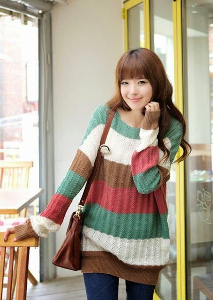 model sweater rajut korea cantik wanita