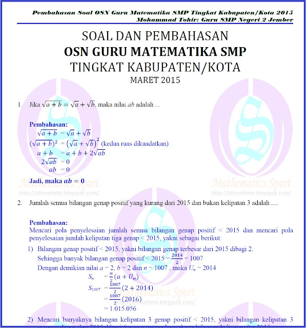 Kumpulan Soal Pelajaran 8 Contoh Soal Olimpiade Matematika Smp