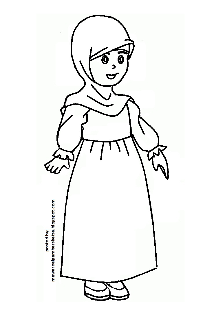 Mewarnai Gambar: Mewarnai Gambar Sketsa Kartun Anak Muslimah 30
