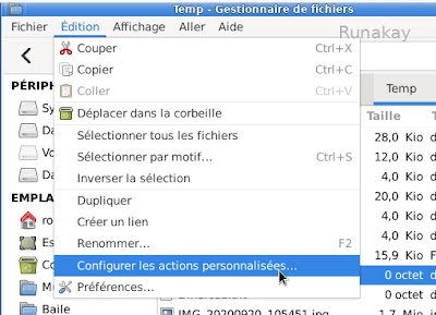 Option in the menu to customize actions