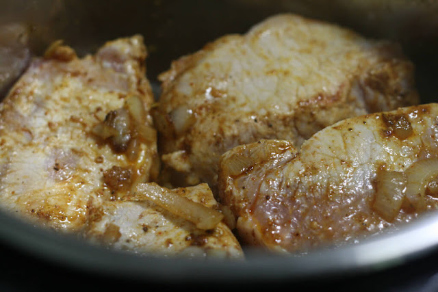 searing all sides of the pork loin in the instant pot