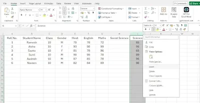 (b) Add a new column “Social Science” in the spreadsheet.