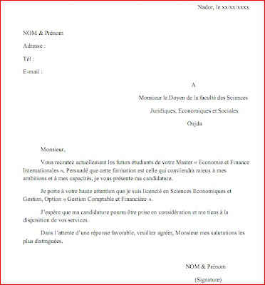 MAACHE: Exemple d'une Lettre de Demande d'Inscription en 