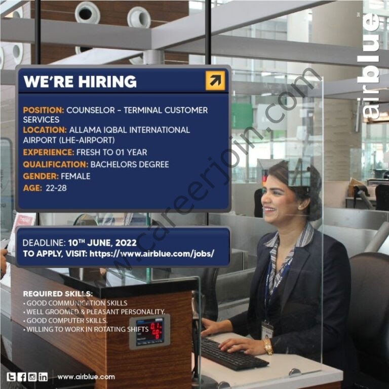 AirBlue Pakistan Jobs Counselor Terminal Customer Services