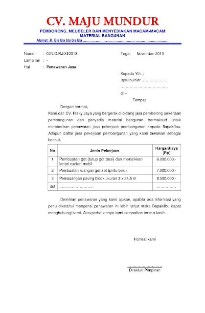  Surat Penawaran Jasa merupakan salah satu jenis surat resmi yang dikeluarkan oleh pelaku  Inilah Contoh Surat Penawaran Jasa