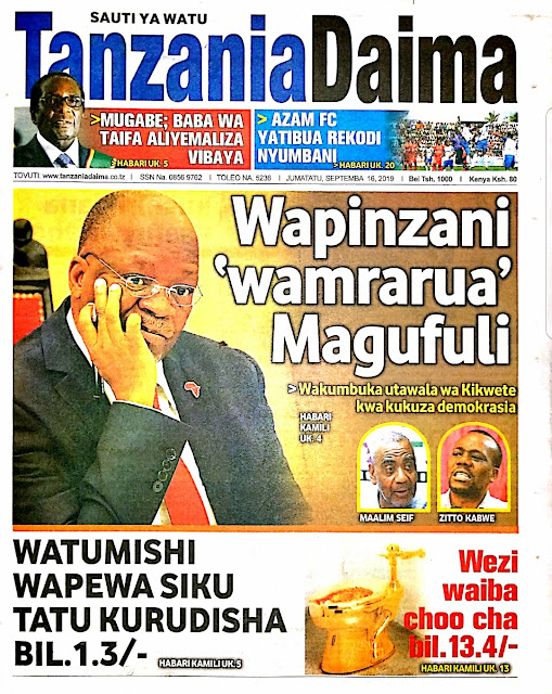 Magazeti ya Tanzania ya leo Septemba 16 ,2019