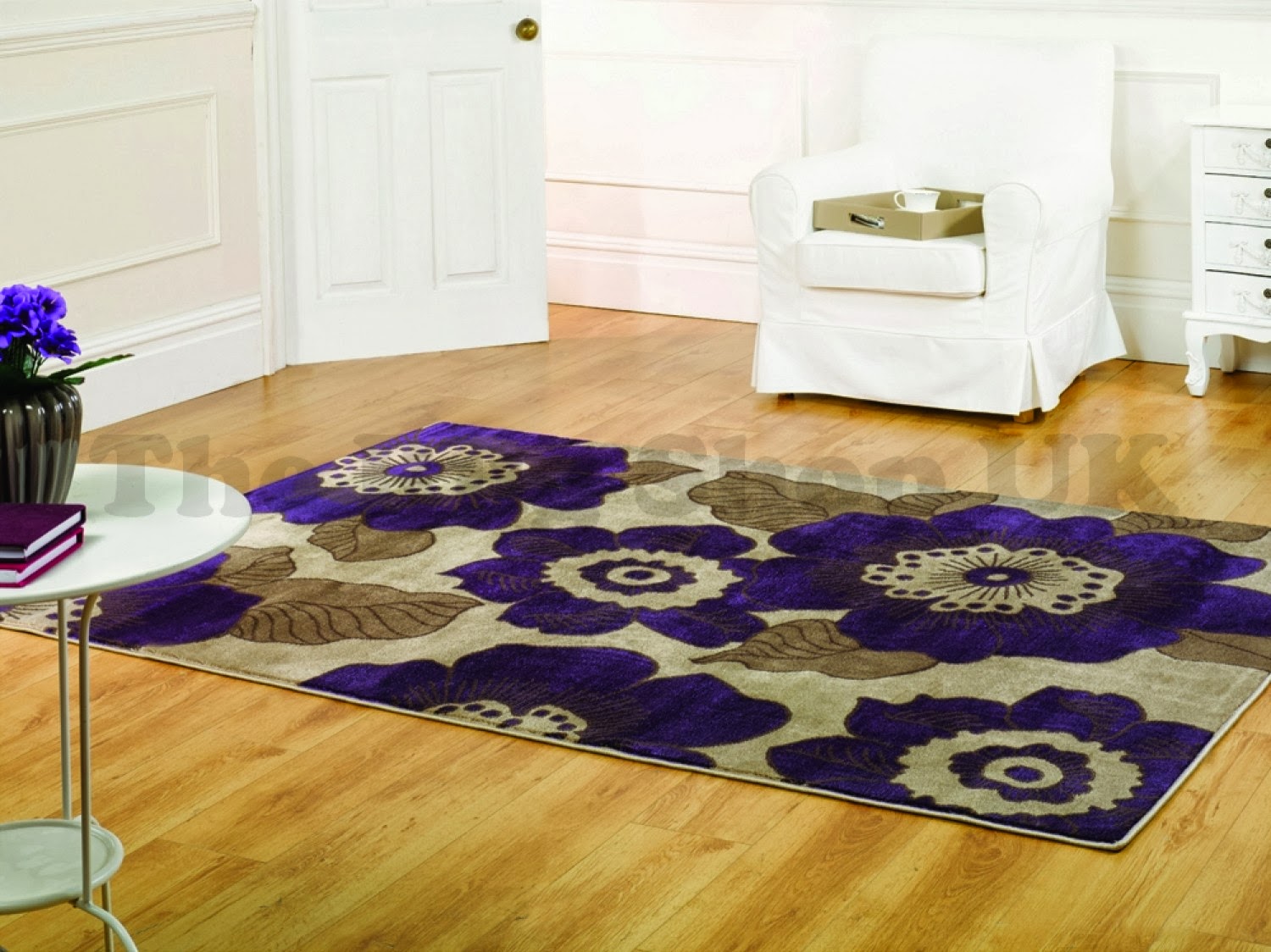 Sincerity Modern Blossom Purple Floral Rug By Flair Rugs