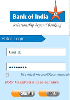 Bank of India Internet Bank Login Page