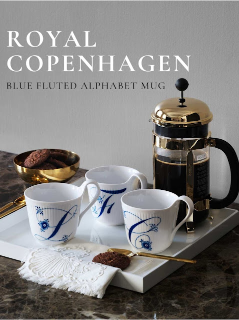 SCANDINAVIAN DESIGN MID CENTURY MODERN BLUE FLUTED ALPHABET MUG - DANISH MODERN TABLEWARE