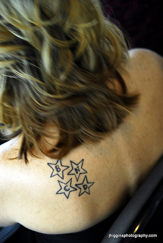 star tattoos on back shoulder with initials photo by Jessica higgins