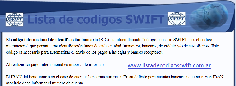 Lista De Codigos Swift Para Transferencias Bancarias