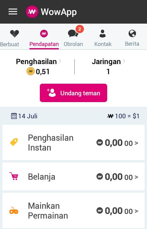 Cara mendapatkan Uang, Dollar, dan Pulsa dari aplikasi WowApp