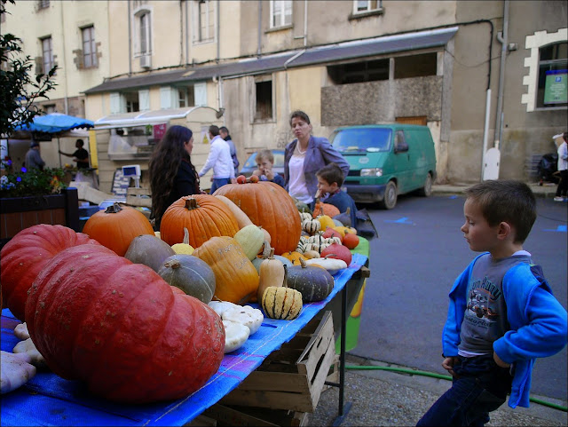 On admire les citrouilles sur le marché de la foire teillouse à Redon