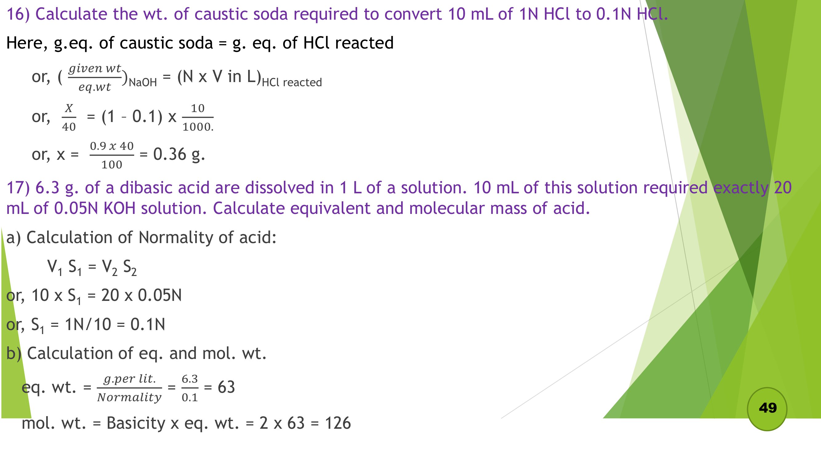 Grade 12 Chemistry Chapter 1 Volumetric Analysis Numericals Questions Answer Solution