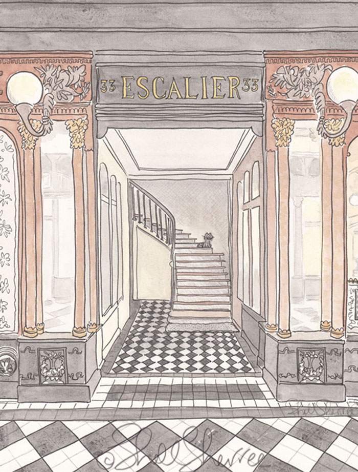 Paris Galerie Vero-Dodat Staircase L'Escalier illustration © Shell Sherree all rights reserved