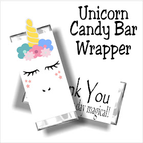 Say thank you at your Unicorn party with this fun candy bar wrapper printable. You will love this cute unicorn face and your guests will love this party favor and party thank you.