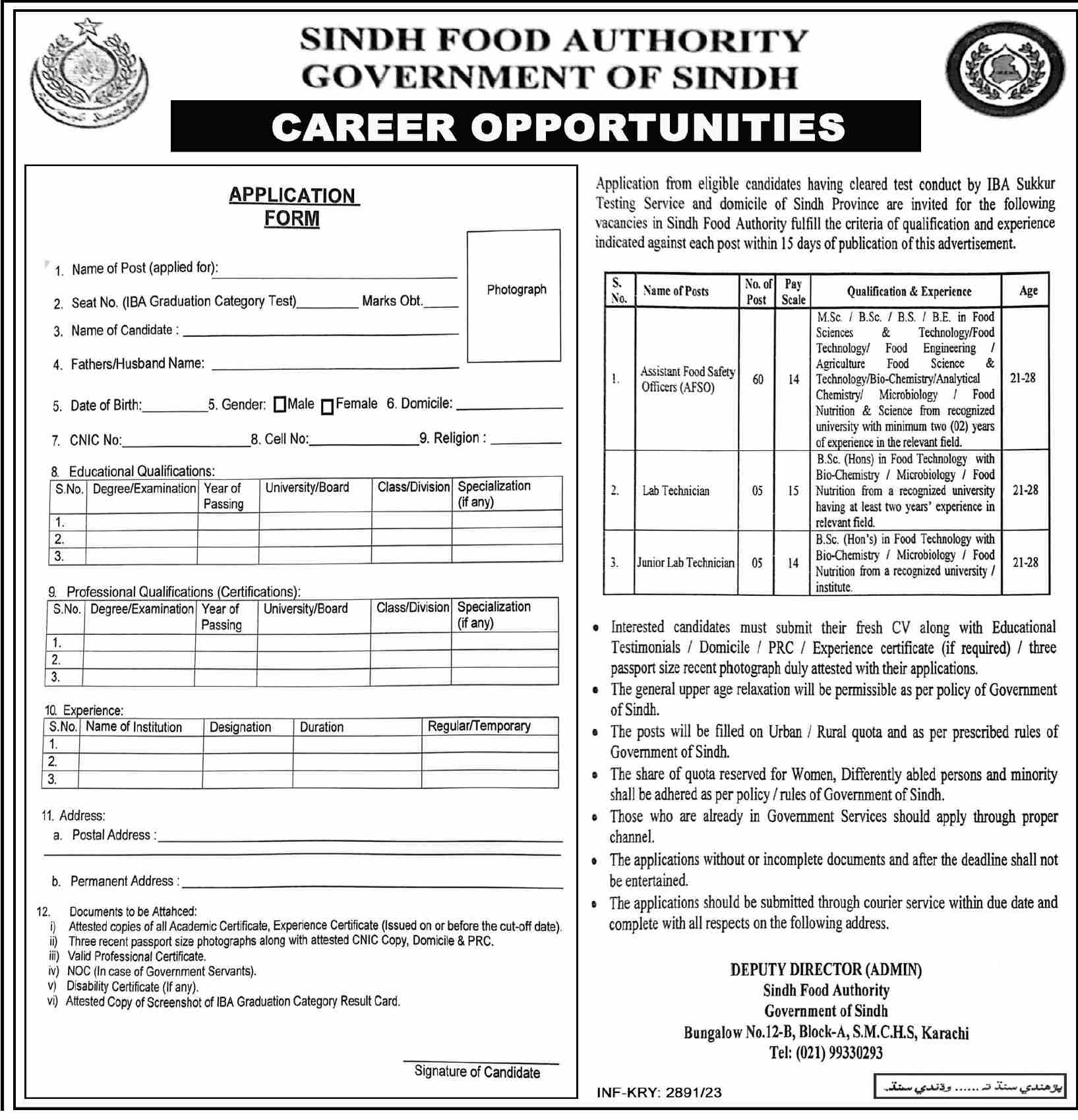Latest Sindh Food Authority SFA Sindh Jobs