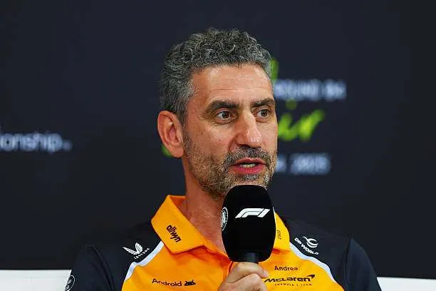 Andrea Stella, team principal of McLaren, speaks at the Team Principals' Press Conference during practice ahead of the F1 Grand Prix of Bahrain at Bahrain International Circuit on April 11, 2025, in Bahrain. Photo by Bryn Lennon/Getty Images