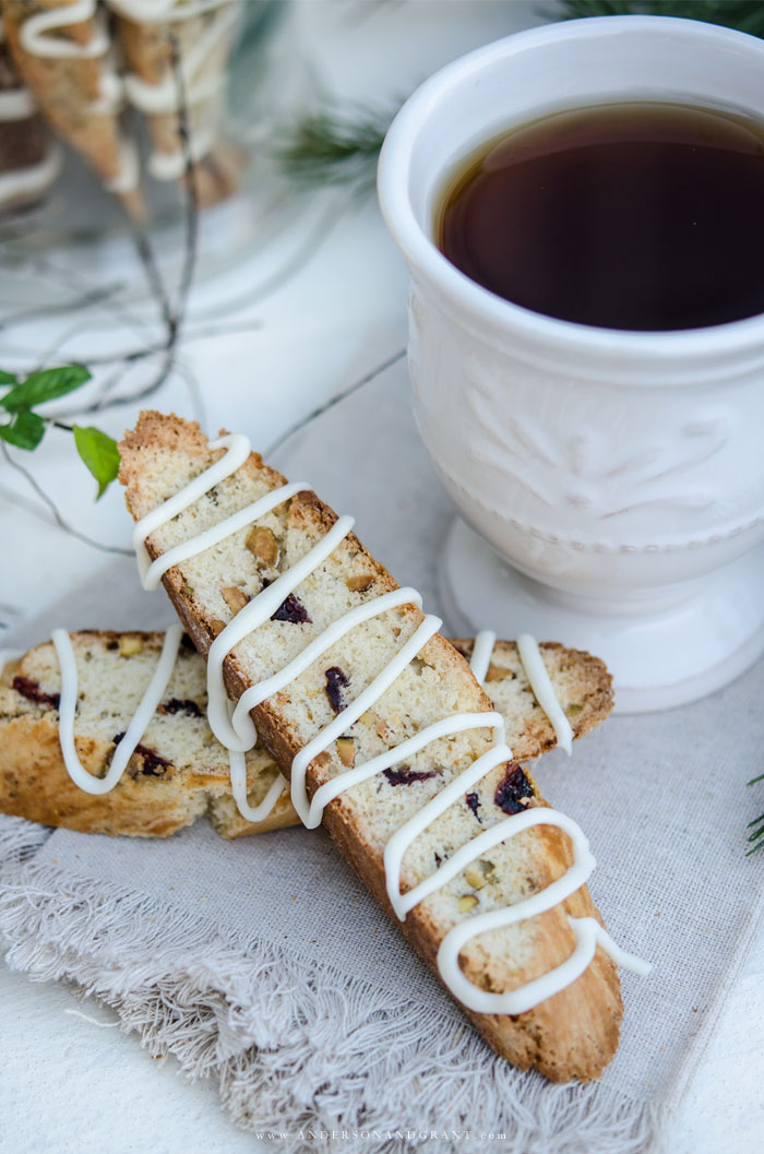 Cranberry Pistachio Biscotti with Chocolate Drizzle