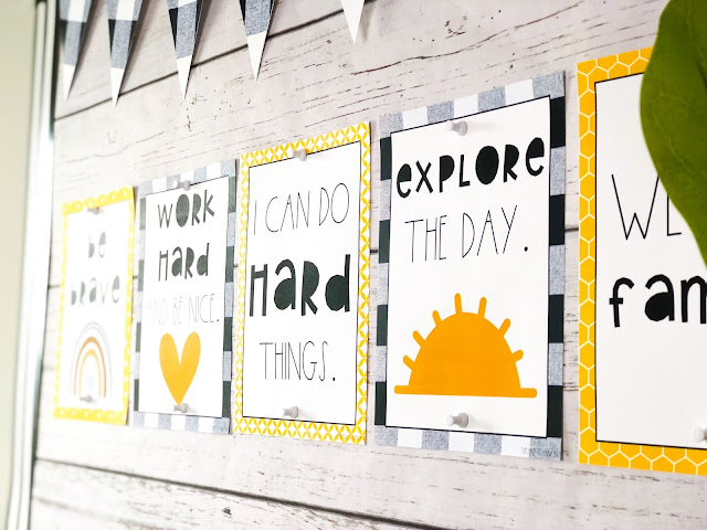 yellow classroom decor