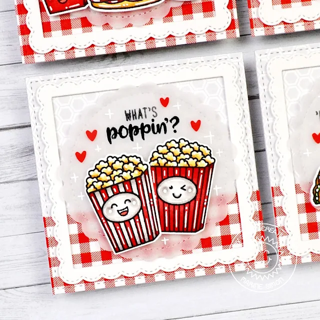 Sunny Studio Stamps: Fast Food Fun Mini Cards by Marine Simon (featuring Fancy Frame Dies, Scalloped Circle Mat Dies, Stitched Square Dies)