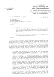 Request for extending the date of implementation of the coverage undef CCS pension Rule, 1972