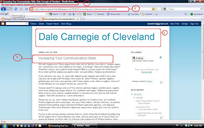 Screenshot Dale Carnegie sample blog with a separate page for the blog post.
