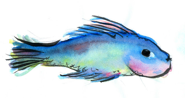 Aquarela de um peixe com nanquim