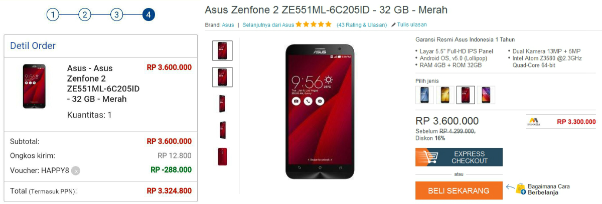 Harga ASUS Zenfone 2 ZE551ML September 2015 RAM 4GB Memori 