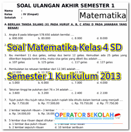 Soal Matematika Kelas 4 Sd Semester 1 Kurikulum 2013 Contoh Soal