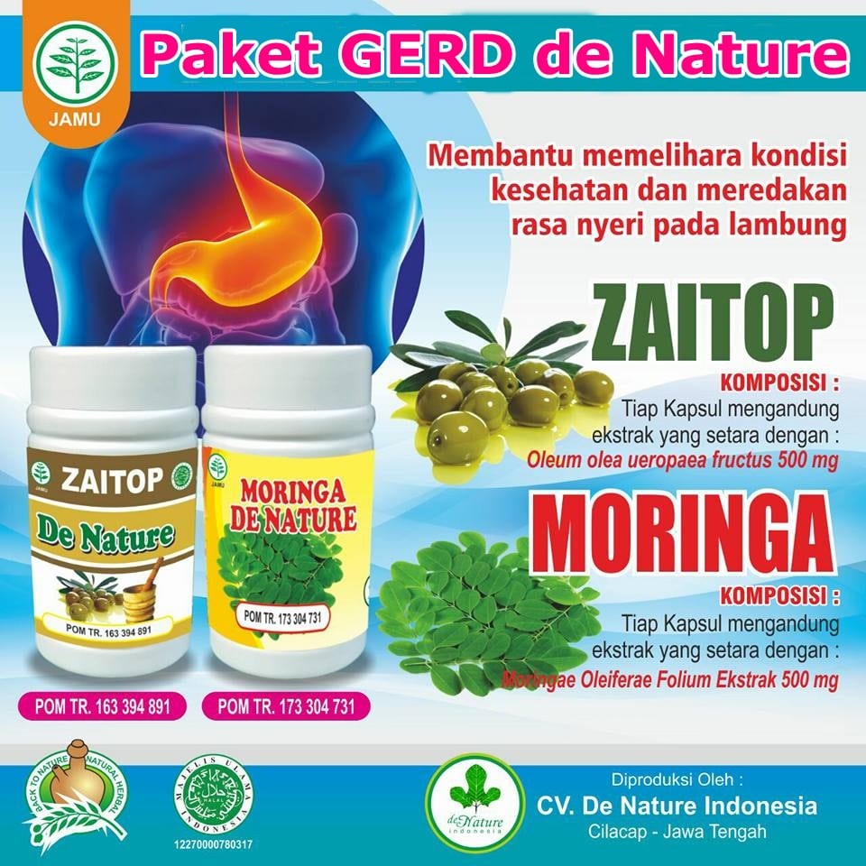 Kapsul Moringa dan Zaitop Obat Asam Lambung Naik / GERD de Nature