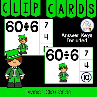Division Facts 1 to 12 Clip Cards Leprechaun Themed