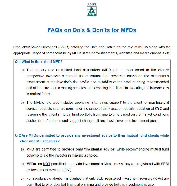 FAQs on Do’s & Don’ts for MFDs- AMFI..!