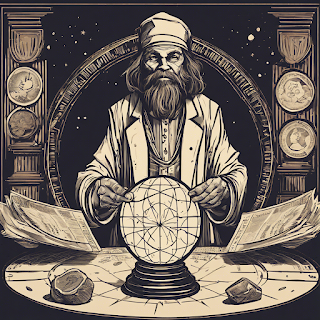 A fortune teller who predicts the future of stock market dividends. Generated with Stable Diffusion DreamStudio Beta.