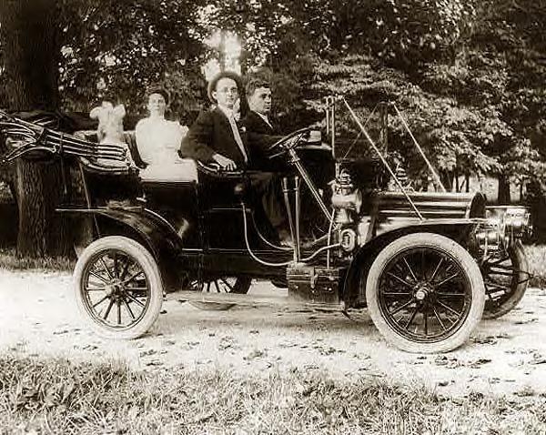 Herbert E. French driving car, 1910