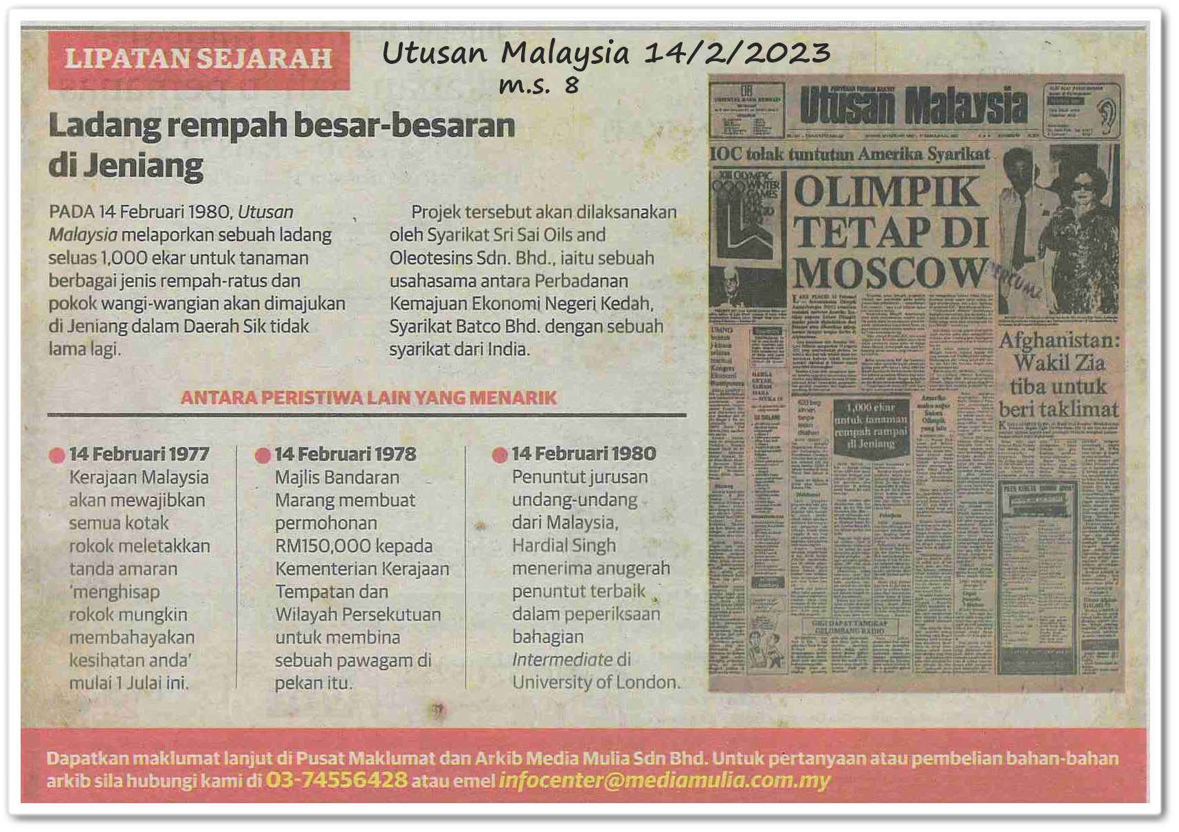 Lipatan sejarah 14 Februari - Keratan akhbar Utusan Malaysia 14 Februari 2023