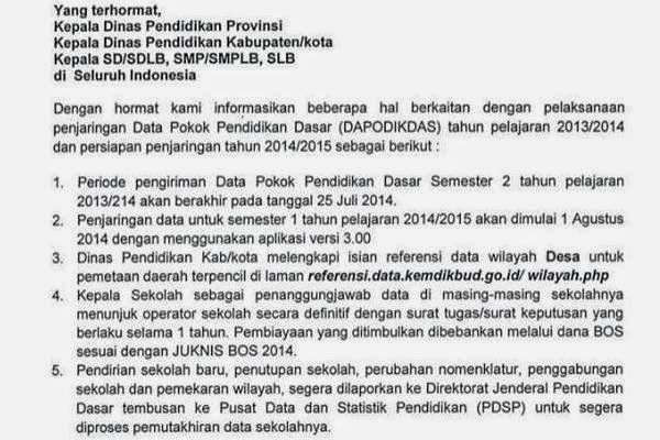 Informasi berkaitan pelaksanaan penjaringan dapaodik tahun 2014/2015.