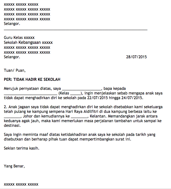 Anak Jawa Johor di Kelantan??? Contoh Surat Tidak Hadir ke Sekolah