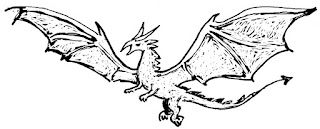 Drawing of a dragon from the flightless letter story by David Borden