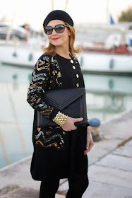 Black and golden elegant outfit, Asos golden bracelet, Marc by Marc Jacobs Hobbes cardigan, Fashion and Cookies, fashion blogger