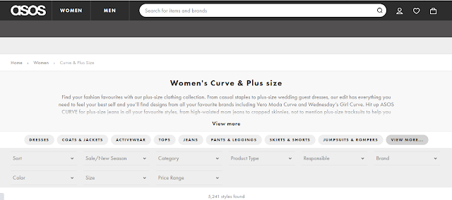 The website of ASOS Curve.