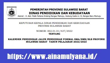Kalender Pendidikan (Kaldik) Tahun Pelajaran 2022/2023 Provinsi Sulawesi Barat (sulbar)