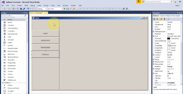 Desain Form Admin Aplikasi Inventaris Pada VB.NET