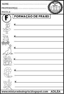 Atividades educativas para alfabetização,formação de frases