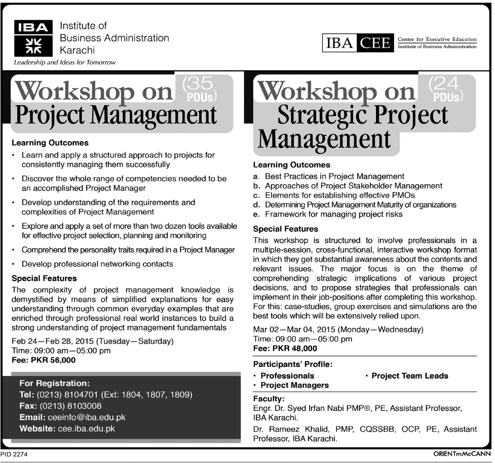 Workshop on Strategic Project Management at  IBA Karachi.