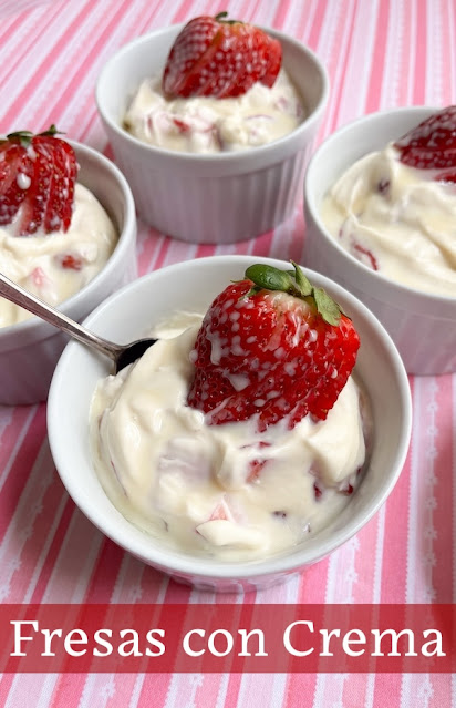 Food Lust People Love: Fresas con Crema is a simple and delicious dessert made from strawberries and Mexican cream, known as crema, a rich store-bought dairy product prepared with two ingredients, heavy cream and buttermilk.